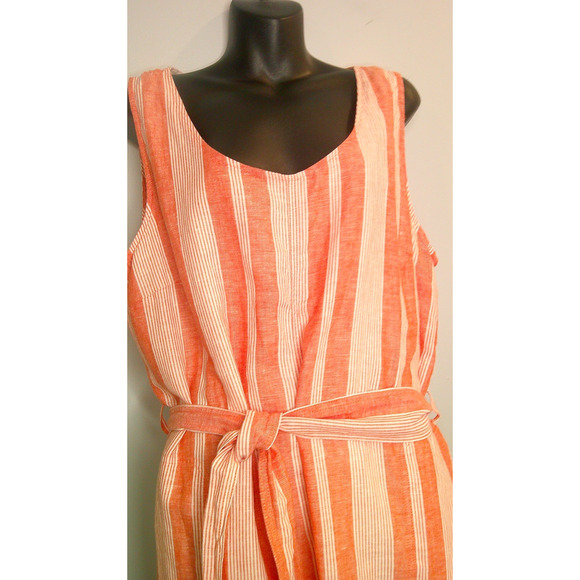 Eddie Bauer 90's Midi Beach Light Linen Belted Shift Dress Sleeveless Women XL - Picture 3 of 9